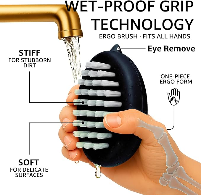2-Pack Produce Brush for Potatoes, Carrots and Roots, Black | Firm and soft bristles for potatoes, carrots, roots, fruits, greens