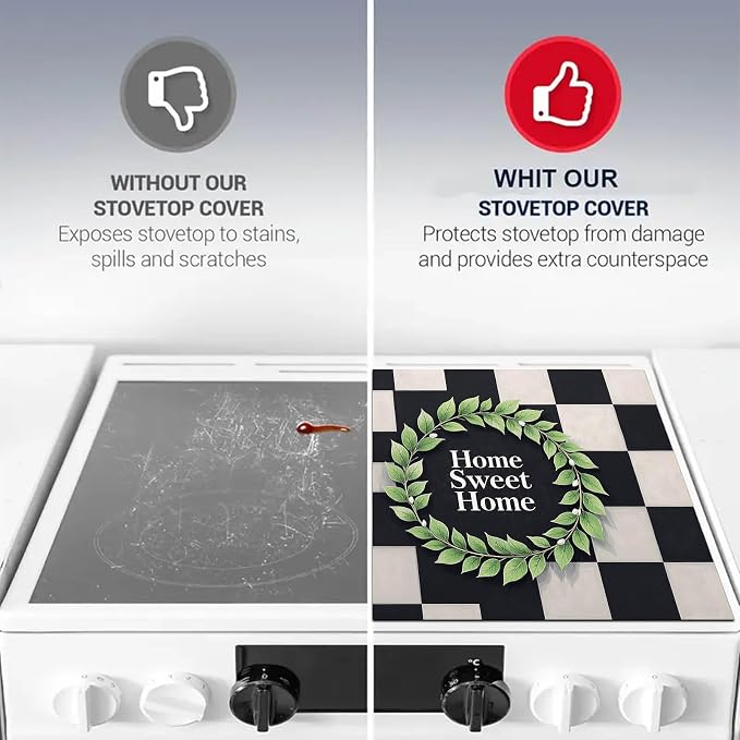 HOMETITUTE Sweet Home Stove Top Cover 28x20 Black White Checker Diatomite Mat