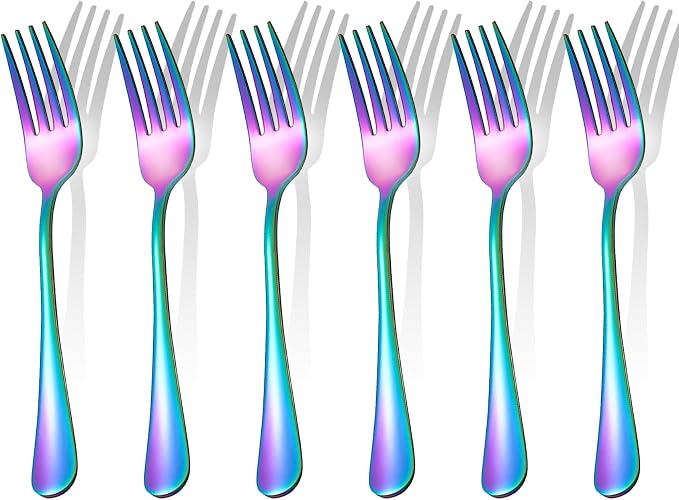 Rainbow Forks Silverware Set Of 6 Pieces, Stainless Steel Forks, Mirror Polished Fork Set, Cutlery Utensils Set of forks, Apartment Essential Flatware