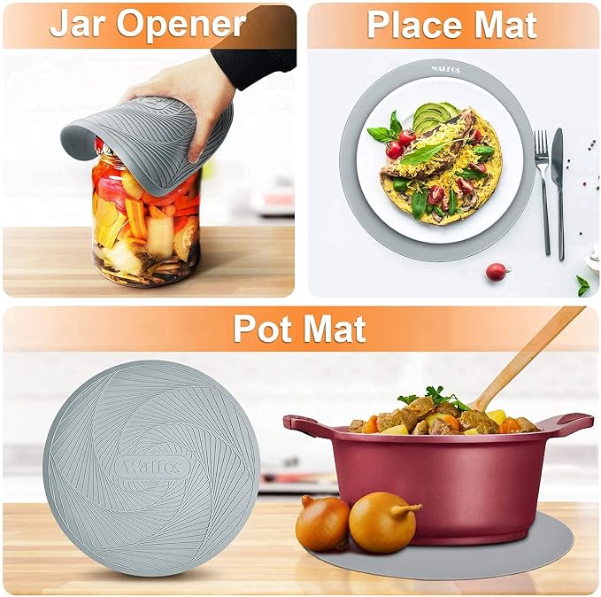 Walfos Silicone Microwave Mats, Heat Resistant Multi-Purpose Microwave Trivet Mat, Non-Slip Hot Pads, BPA Free Silicone Mats for Microwave, Oven, Hot Pan, Pot (Grey)