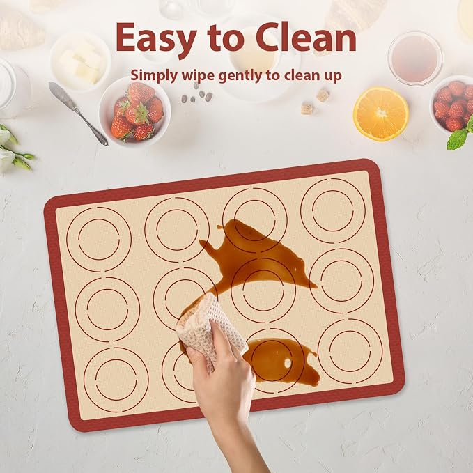 Silicone Baking Mat Set of 4, Nonstick & Reusable | Easy to Clean Macaron Silicone Baking Sheets for Macarons, Cookies, Pastries, Pizza