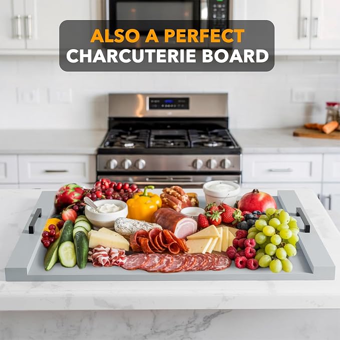 SpaceAid Noodle Board Stove Kitchen Cover with Handles, Top Covers for Gas Burners and Electric Stove, Oven Decor Accessories Wood Tray for Countertop, Gray Bamboo