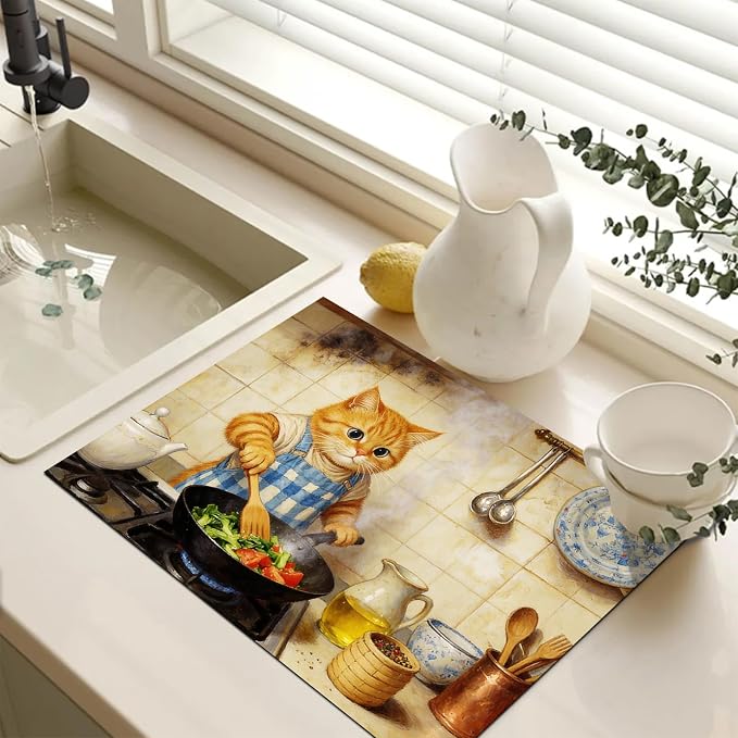 HOMETITUTE Spring Stove Top Cover 28x20 Cute Cat Kitchen Art Heat Resistant