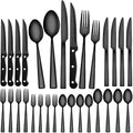 CEKEE 24 Piece Silverware Set for 4 With Steak Knives, Stainless Steel Black Flatware, Utensils, Tableware Cutlery for Home & Kitchen, Hand Wash Recommended