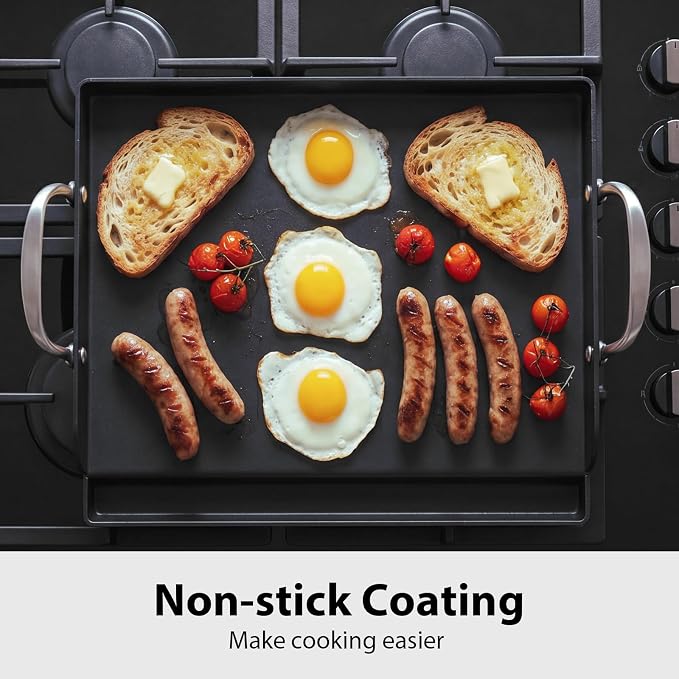 Utheer Cast Iron Griddle, Pre-Seasoned, Nonstick, 17 x 13 in Flat Top | For outdoor grilling, breakfast, camping and tailgating, with grease groove and high sidewalls for easier cleanup