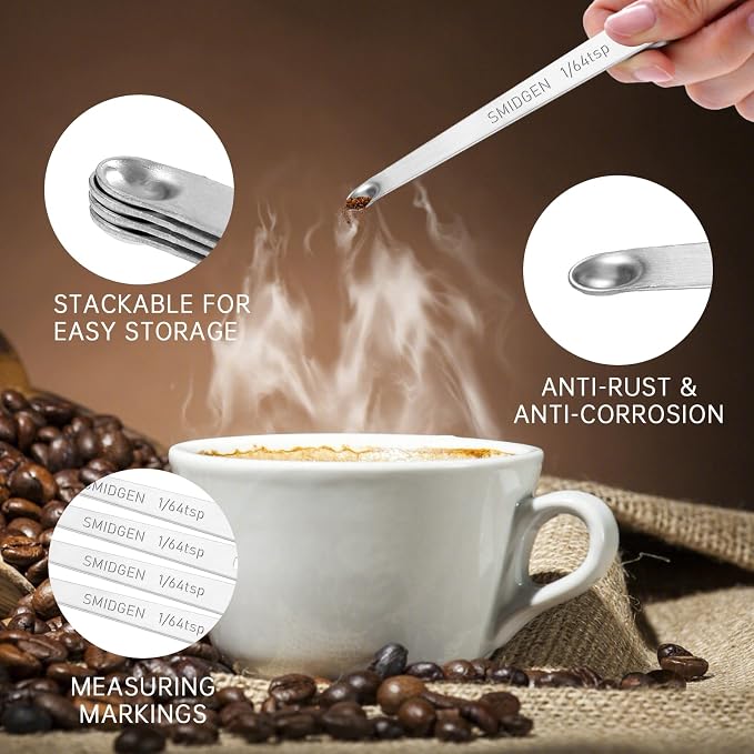 4 PCS 1/64 Teaspoon(1/64 Tsp | 0.083 mL | 0.083 cc) Single Measuring Spoon, Small Measuring Spoon Only, Stainless Steel Mini Measuring Spoons for Cooking
