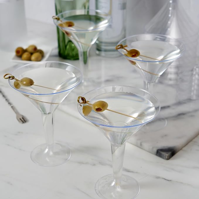 True Party Disposable Plastic Martini Glasses - Stemmed Clear Cocktail Cups for Outdoors, Parties - 8oz Set of 12