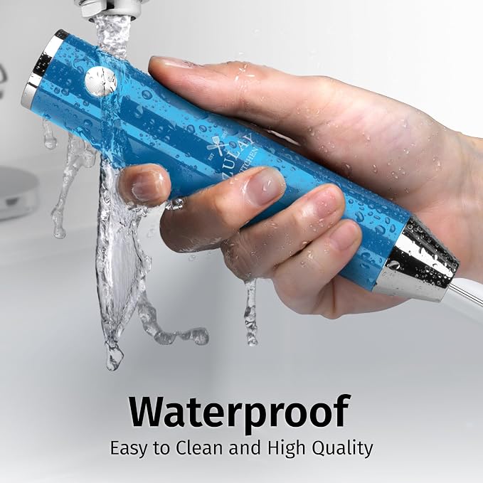 Zulay Kitchen Rechargeable Milk Frother Handheld - Frother Wand, Drink Mixer, Electric Whisk Frother, for Cappuccinos, Matcha & Protein Powder - Lux Double Whisk 2 Speed Waterproof 2000mAh Blue