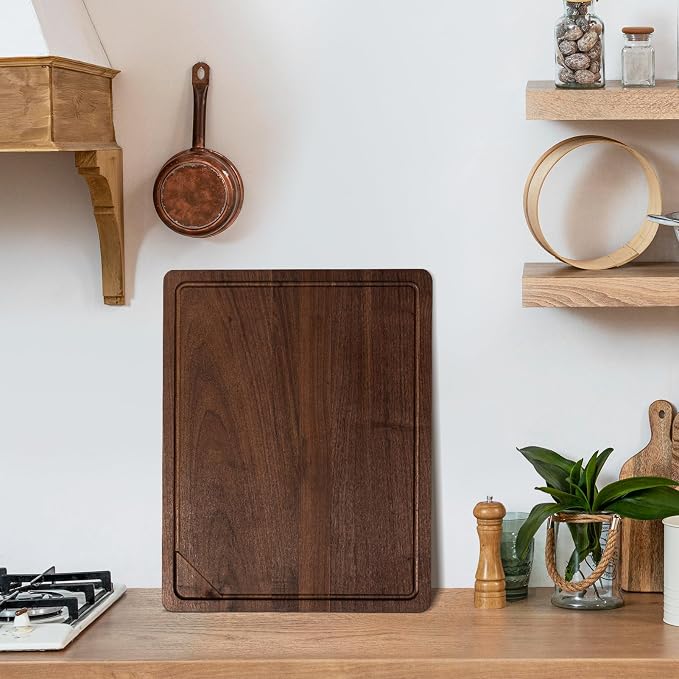 Heimlove Walnut Wood Cutting Board for Kitchen, 15"x10" Reversible Wooden Chopping Board with Deep Juice Grooves and Handles, Natural Walnut Wood Cutting Board for Chopping, Cheese, Vegetables