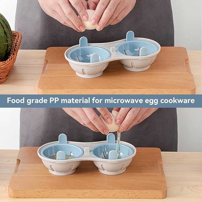 Microwave Egg Poacher, 2 Cavity Egg Cooker poached Egg Cup Egg Poacher Microwave Egg Cooker Egg Steamer for Kitchen Cooking Gadgets Blue