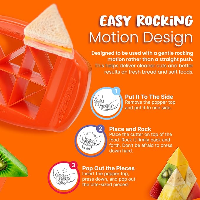 Sandwich Cutter for Kids Lunch, Crustless Bento 2-Pc Set, 1 Pack | Orange Triangles food cutter for toddlers, bite-size uncrustable shapes, bento lunch accessory, BPA-free, dishwasher safe