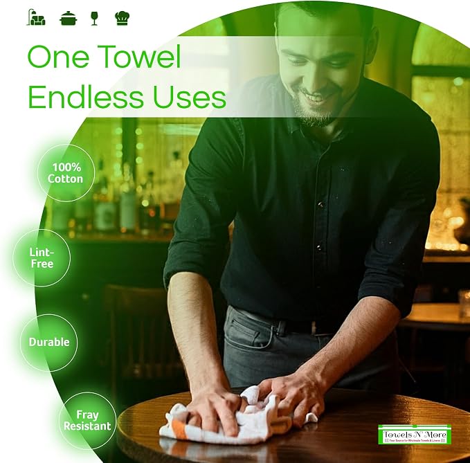 Towels N More 24-Pk 16x19 30 Oz. Absorbent Cotton Kitchen Bar Mop Towels | Reusable Kitchen Cleaning Towels for Chef, Cook, Home, Restaurant & Bar. Highly Absorbent, Multi-Purpose Cotton Towels