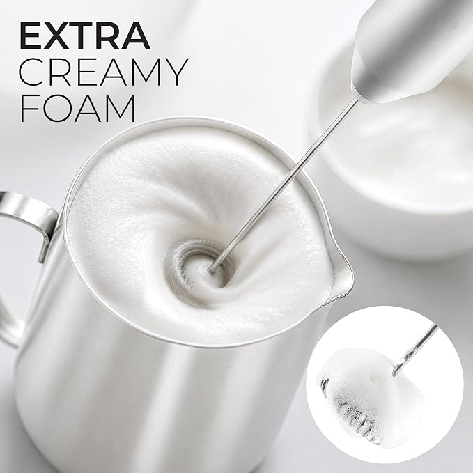 Zulay Kitchen Powerful Milk Frother AA Batteries Included – Ultra Fast Handheld Drink Mixer with Stainless Steel Whisk Stirrer for Coffee, Protein, Matcha & More, Frother Wand Electric Frothmate