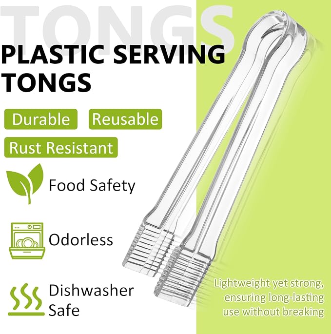 12 PCS Plastic Tongs, Plastic Tongs for Serving Food, 6.3 Inches Clear | Disposable Tongs, Mini Tongs, Kitchen Small Serving Utensil Tongs for Party Ice Catering Buffet Bakery Salad