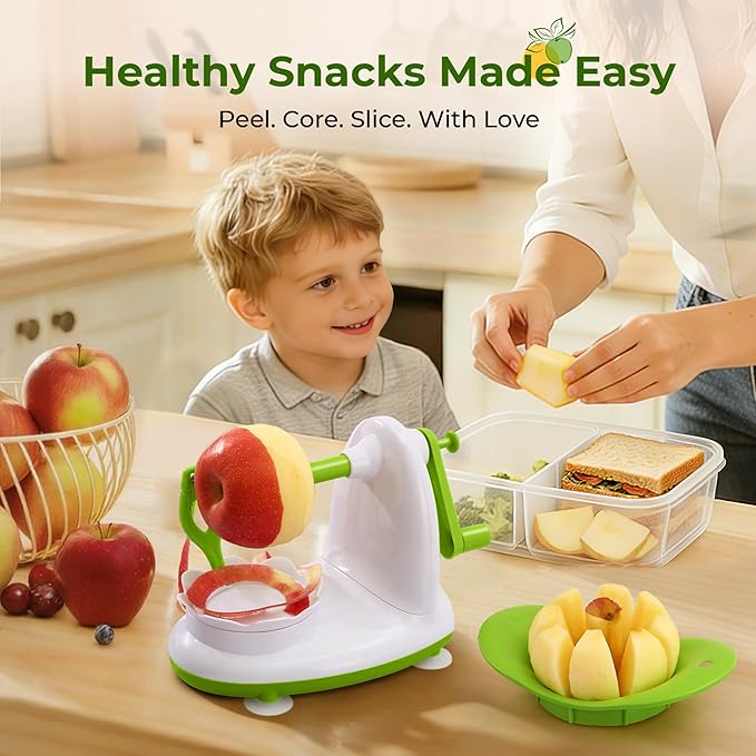 Apple Peeler for Apple Sauce and Pie, 8-Wedge Apple Slicer Corer with Stainless Steel Blades, Upgraded Strong Suction Base, Includes 2 Replacement Blades