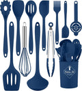 Blue Kitchen Utensils Set-12 Pieces Silicone Cooking Utensils Set | Dishwasher Safe 392°F Heat Resistant Spatula Set Kitchen Utensil Set for Nonstick Cookware,Best Kitchen Tools with Holder