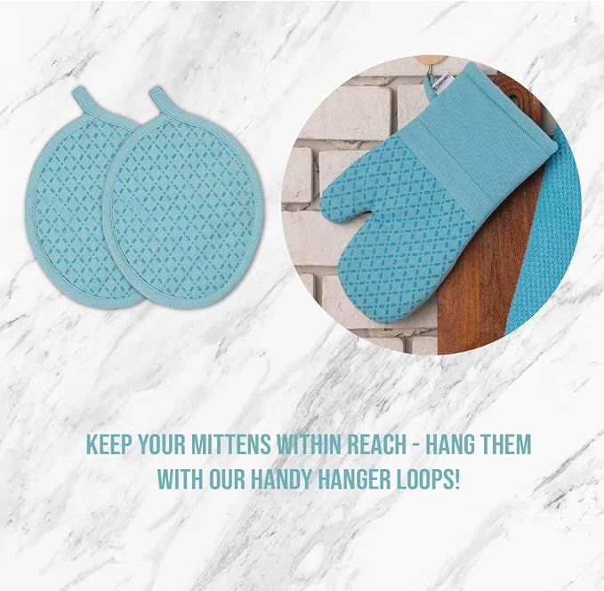 Lane Linen 16Pc Kitchen Towel Set - Heat Resistant Oven Mitts & Pot Holders, Reusable Dish Cloths, Absorbent Hand Towels - Aqua