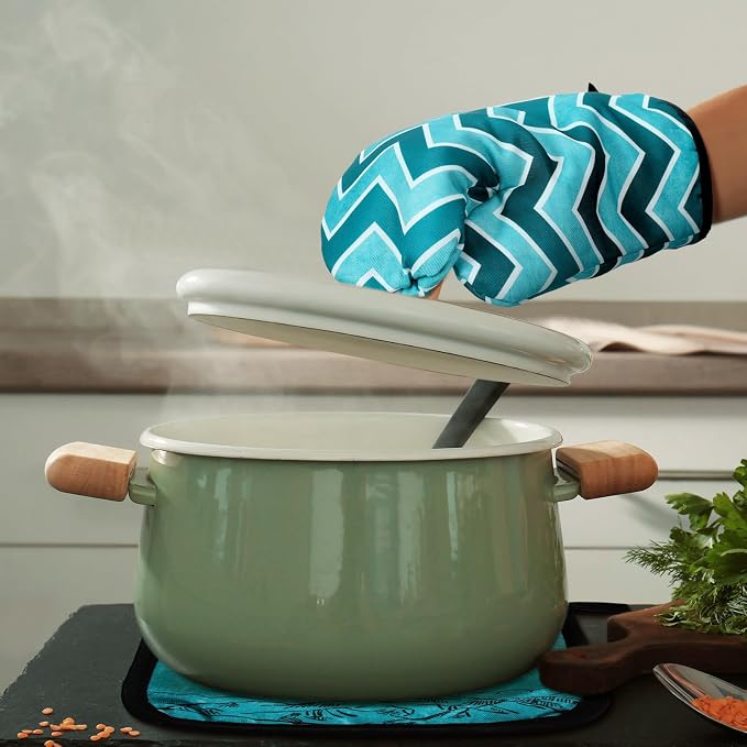Bencailor 6 Pcs Boho Mountains Kitchen Towels Oven Mitts and Pot Holders Set Decorative Dish Towels Tea Washcloth Non Slip Heat Resistant Oven Gloves for Summer Home Cooking Baking, Turquoise