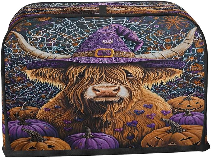 4 Slice Toaster Cover Halloween Highland Cattle Toaster Covers Four Slice Wide Slot Waterproof and Dustproof Covers for Wide Slot Toasters and Small Appliances Kitchen Decor Gifts