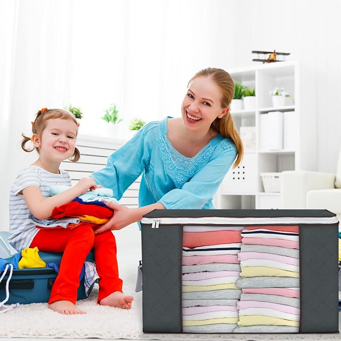 90L Large Storage Bags, 10 Pack Clothes Storage Bins Closet Organizers | Foldable Storage Containers, with Reinforced Handle, for Clothing, Blanket, Comforters, Bed Sheets, Pillows and Toys