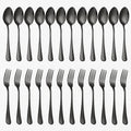 24 Piece Black Forks and Spoons Silverware Set for 12, Food Grade Stainless Steel Dinner Forks and Spoons(6.7 Inch) Black Silverware Set, Heavy-Duty Cutlery Set, Dishwasher Safe