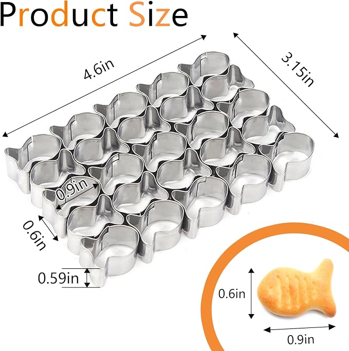 2Pcs Gold Fish Cracker Cutter,Stainless Steels Small Cookie Cutters,25 Cavity Fish Cookie Cutter,Mini Gold Molds for Crackers,Non-stick Dough (2)