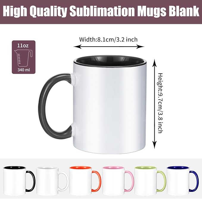 TANGLONG 11oz Sublimation coffee Mugs Set of 12-6 Assorted Colors-with Box | Sublimation Blank Ceramic with Box for for Home and Kitchen,office, juice, milk, smoothies,gifts