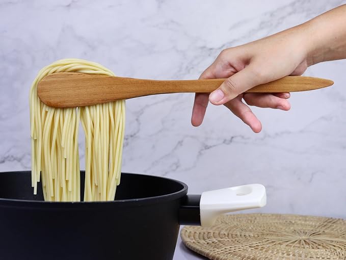 SarnThai Wood Tongs for Cooking, 12 Inch Handcrafted Teak Wood Toaster Tongs for Bread, BBQ, Meat, Salad, Pasta, Kitchen Serving