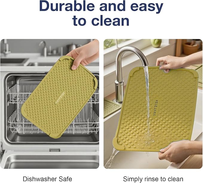 2-Pack Silicone Multi-Use Mats (14" & 12") ¨C All-Purpose Hot Pad, Non-Slip Drying Mat, Counter Protector in Vibrant Green