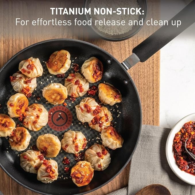 T-fal Ultimate Hard Anodized Nonstick Fry Pan Set 2 Piece, 10, 12 Inch, Oven Broiler Safe 400F, Cookware, Pots and Pans Set Non Stick, Kitchen Frying Pans, Cooking Skillets, Dishwasher Safe, Grey | Titanium nonstick coating, Thermo-Spot heat indicator,...