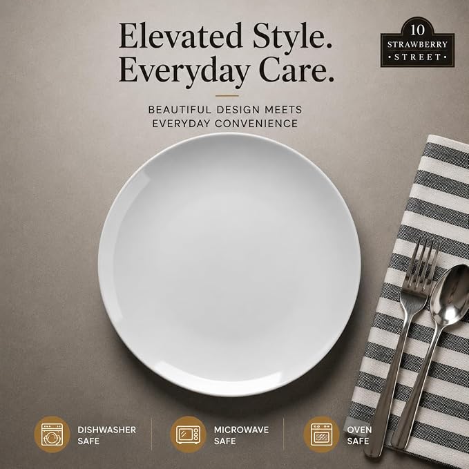 10 Strawberry Street 10.5" Catering Coupe Dinner Plate, Set of 12,White