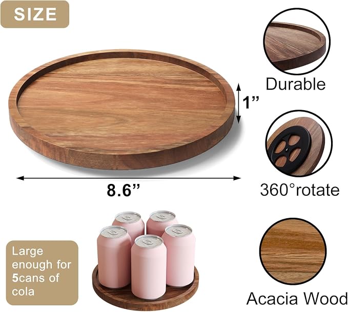 VERTORGAN Lazy Susan Bamboo Organizer for Kitchen,Cabinet(Small) | 360 Rotating Turntable,Spice Rack,Serving Tray,Pantry Vanity Organizer,Countertop Space-Saver
