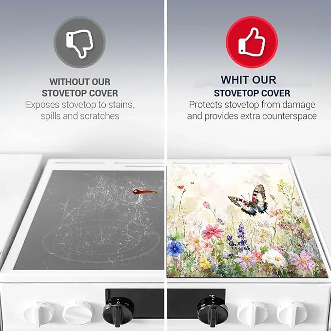 HOMETITUTE Butterfly Stove Top Cover 28x20 Wildflower Meadow Diatomite Mat