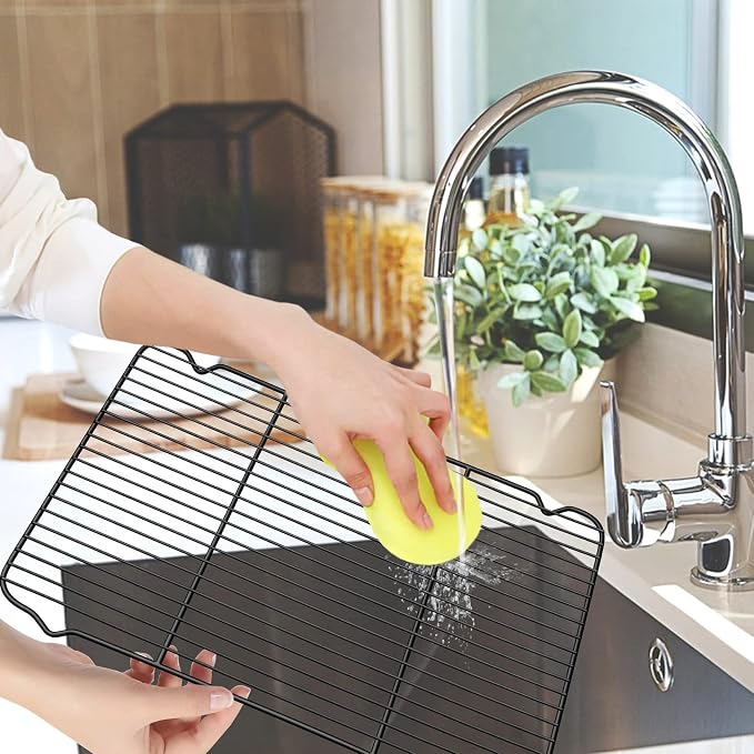 P&P CHEF Cooling Baking Rack Stainless Steel, 16.6" x 11.5", 2 Pcs, Black | Cooling Racks for Cooking Baking Roasting, Dense Wire & Smooth Edge, Easy to Clean, Stainless Steel Core & Nonstick Coastings
