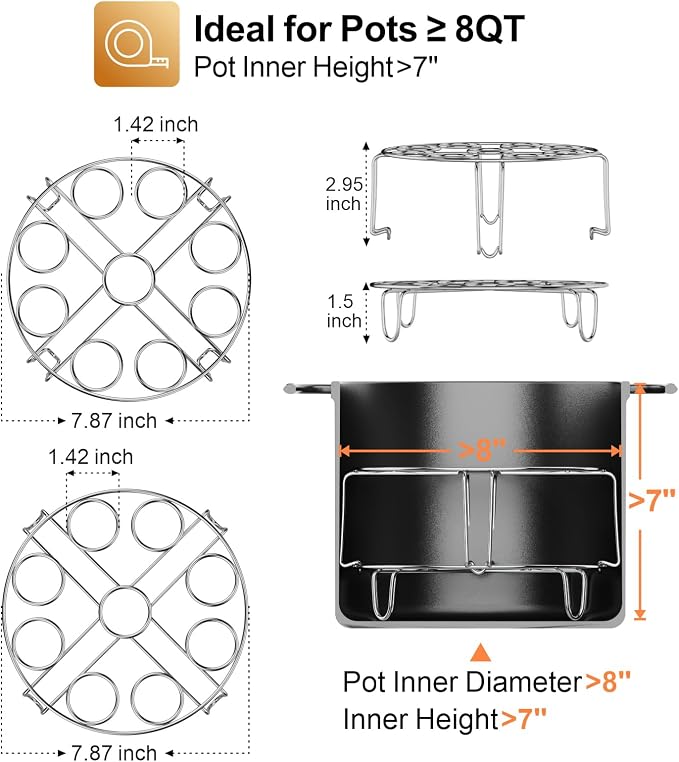 Egg Steamer Rack for Instant Pot - 2-Pack Stainless Steel Trivet | Stackable Racks to Hold 18 Eggs, For Pressure Cookers, Hard-Boiled & Deviled Eggs, Steaming, Meal Prep & Kitchen Use