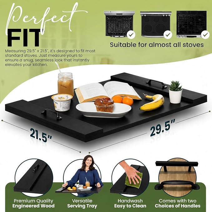 Noodle Board Stove Cover with Handles for Electric and Gas Stove Top Covers | Rustic Farmhouse Décor for Kitchen, RVs, Adds Extra Counter Space, Cutting Board, Protects Burners, Durable Laminate Wood