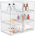 6 Pack Stackable Acrylic Makeup Organizer, Clear Storage Drawers | Clear Plastic Drawer Organizers with Handles for Vanity, Bathroom, Bedroom, Cosmetics, Jewelry and Home Storage