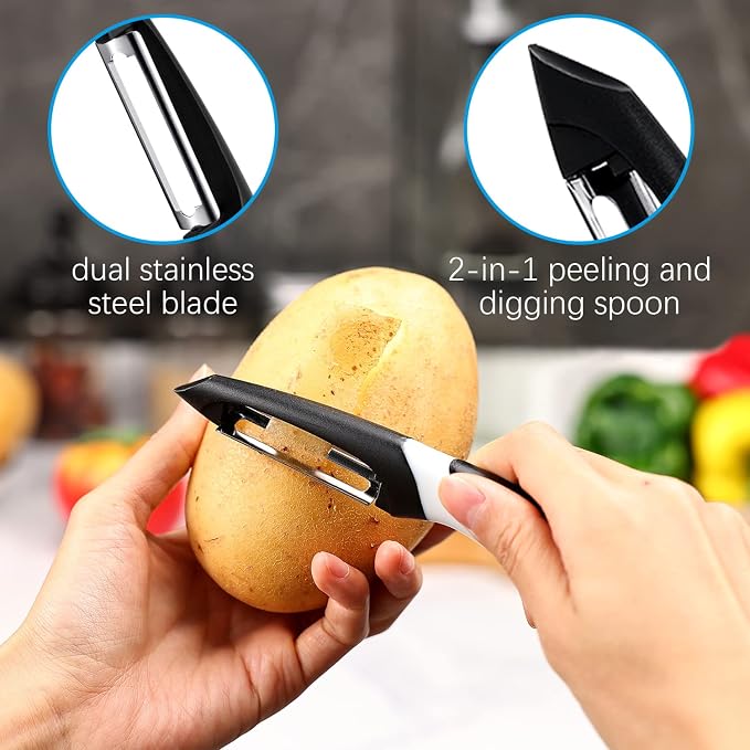 Joyoldelf Heavy Duty Stainless Steel Potato Masher with Potato Peelers, Masher Kitchen Tool & Food Masher/Potato Smasher with Silicone Handle, Perfect for Bean, Vegetable, Fruits, Avocado, Meat