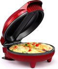 Holstein Housewares Stainless Steel 2 Section Omelet & Frittata Maker, Non Stick Coating, Easy To Clean, Indicator Lights, Compact Storage, Versatile Recipes in Minutes. 2 Portions, Metallic Red