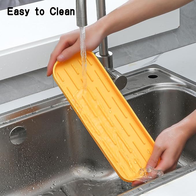 MicoYang Silicone Kitchen Sink Organizer Tray for Multiple Usage,Easy Clean,Eco-Friendly Sponges Holder for Kitchen Bathroom Counter or Sink,Dish Soap Dispenser,Scrubber,Bottle,Cup Yellow 12" x 4”