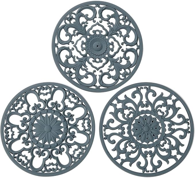 Extra Thick Silicone Trivet Mat for Hot Dishes, Hot Pots and Pans, Pot Holder, Hot Pad to Protect Your Table and Countertop, Kitchen Decor and Accessories,Warm Grey,Set of 3