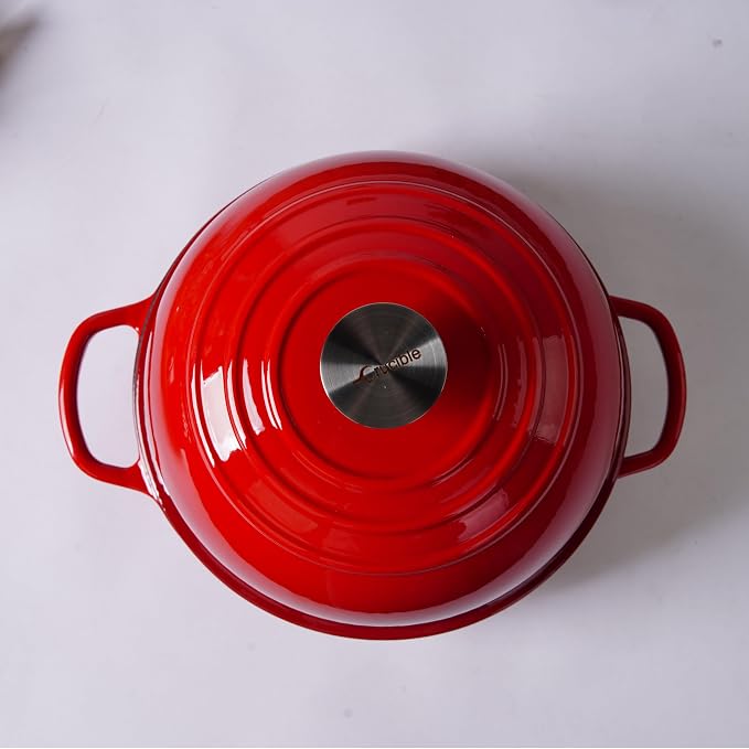 Enameled Cast Iron Bread Pan, Sourdough Artisan Bread Oven – Red – Round 26 cm, 6.25 L (6.6 qt) – Boule Pan with a Deep Lid for Steam Baking