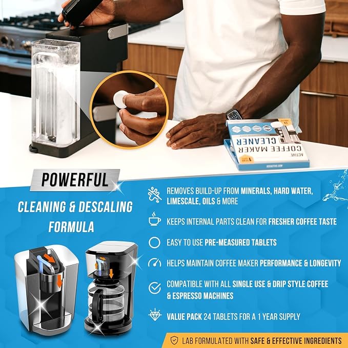 ACTIVE Washer Dishwasher Disposal & Coffee Cleaner Tablets - 96 Tabs Includes Washing Machine Cleaner, Dishwasher, Disposer, Coffee Maker Descale Tabs - Deep Clean & Refresh Appliance - 1 Year Supply