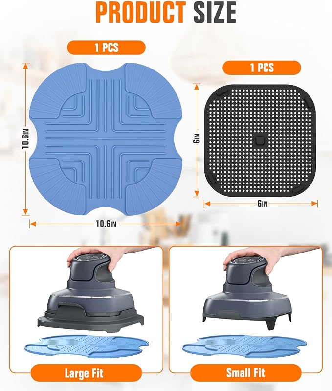 2 PCS Silicone Trivet & Splatter Shield for Ninja Crispi Black (Sky Blue) | Heat Resistant & Non-Slip Silicone,Blocks Oil Splashes,Guards Countertops,Reusable, Easy To Clean,Dishwasher Safe