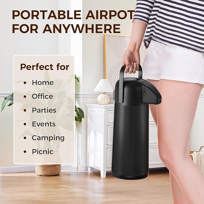 Coffee Carafe for Keeping Hot, 102OZ / 3L Airpot Coffee Dispenser with Pump | Large Thermal Coffee Urn for Hot Drinks Tea Liquid, Insulated Stainless Steel Hot Water Beverage Dispenser for Parties, Black