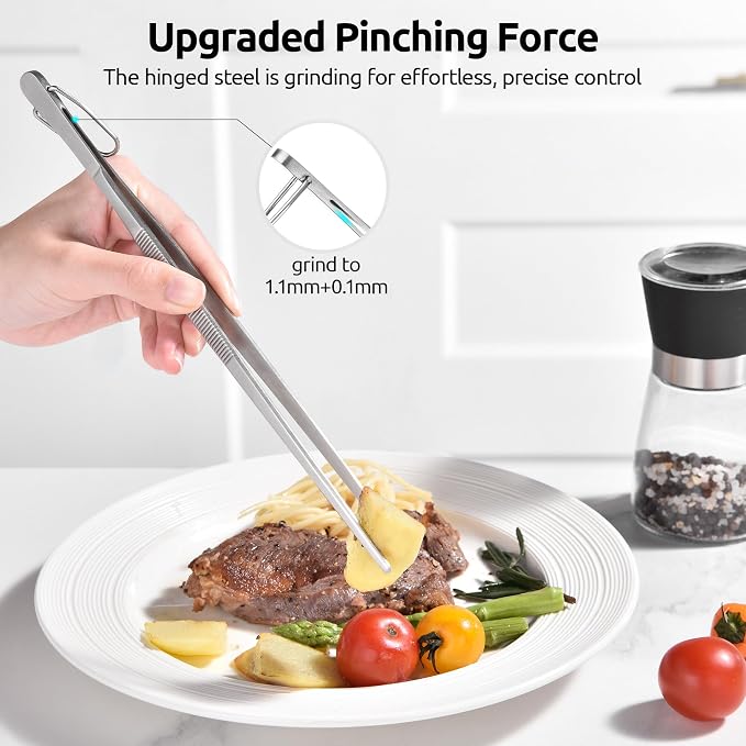 U-Taste Kitchen Cooking Tweezer, 18/8 Stainless Steel Tong, 10"/Pointed Tip | Food-Grade Metal Food Tong with Non-Slip Tips, Professional Chef Tweezers for Plating Serving Grilling Frying Cooking Baking