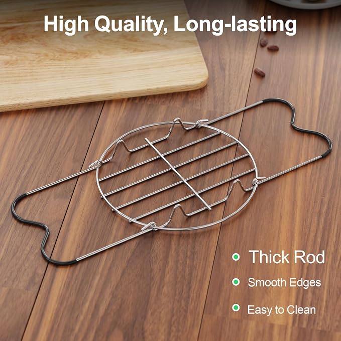 Steamer Rack Trivet for Instant Pot 6 Qt & 8 Qt with Silicone Handle | 7.7-inch 304 Stainless Steel Steam Rack with Foldable Heat Resistant Handles for Pressure Cooker, Steaming, Cooking, 2 Pack