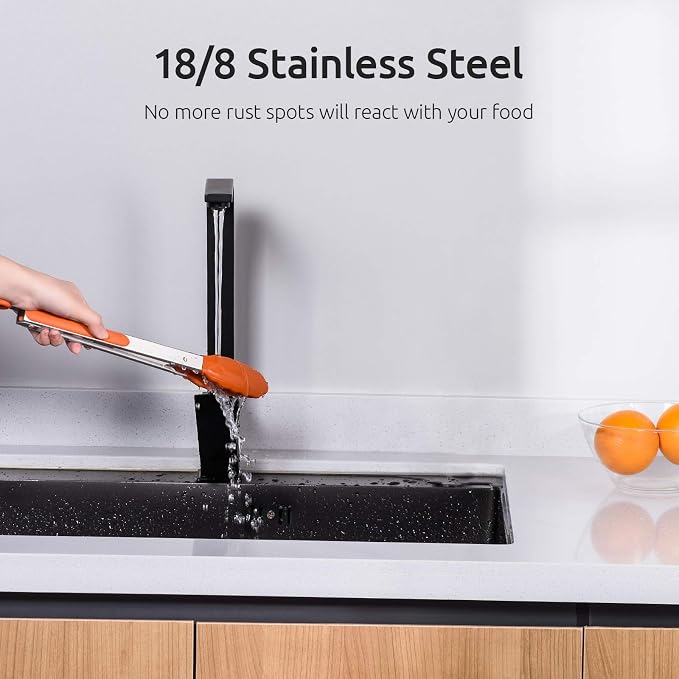 U-Taste Kitchen Tongs for Cooking, 600ºF Heat-Resistant Tps, 3Pcs/Orange | Silicone Tong Set 7/9/12in, Salad/Grill/BBQ Plastic Tongs for Food Serving, Rubber Thong with 18/8 Stainless Steel Handle