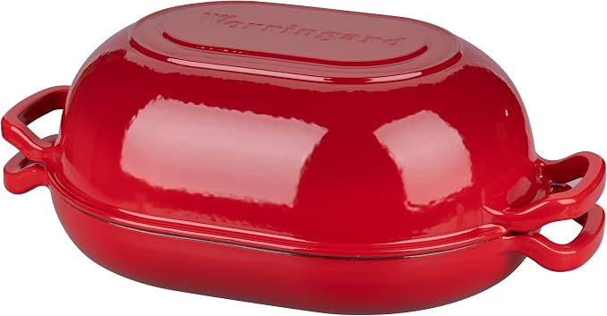 VORRINGARD Enameled Cast Iron Sourdough Bread Oven, Dutch Oven, Loaf Cast Iron Bread Pan for Homemade Bread Baking, Meatloaf Pan with Lid, 7QT, Red