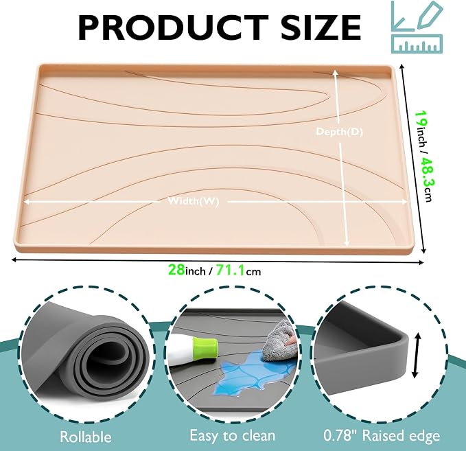 Under Sink Mat 28" x 19", Waterproof Silicone Cabinet Liner Tray, Leakproof Under Sink Organizer for Kitchen Bathroom, Non-Slip Shelf Protector, Oil-Resistant, Easy to Clean, Durable